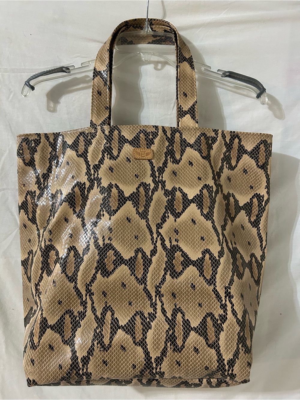Consuela Snake-Print Tote in Beige and Black